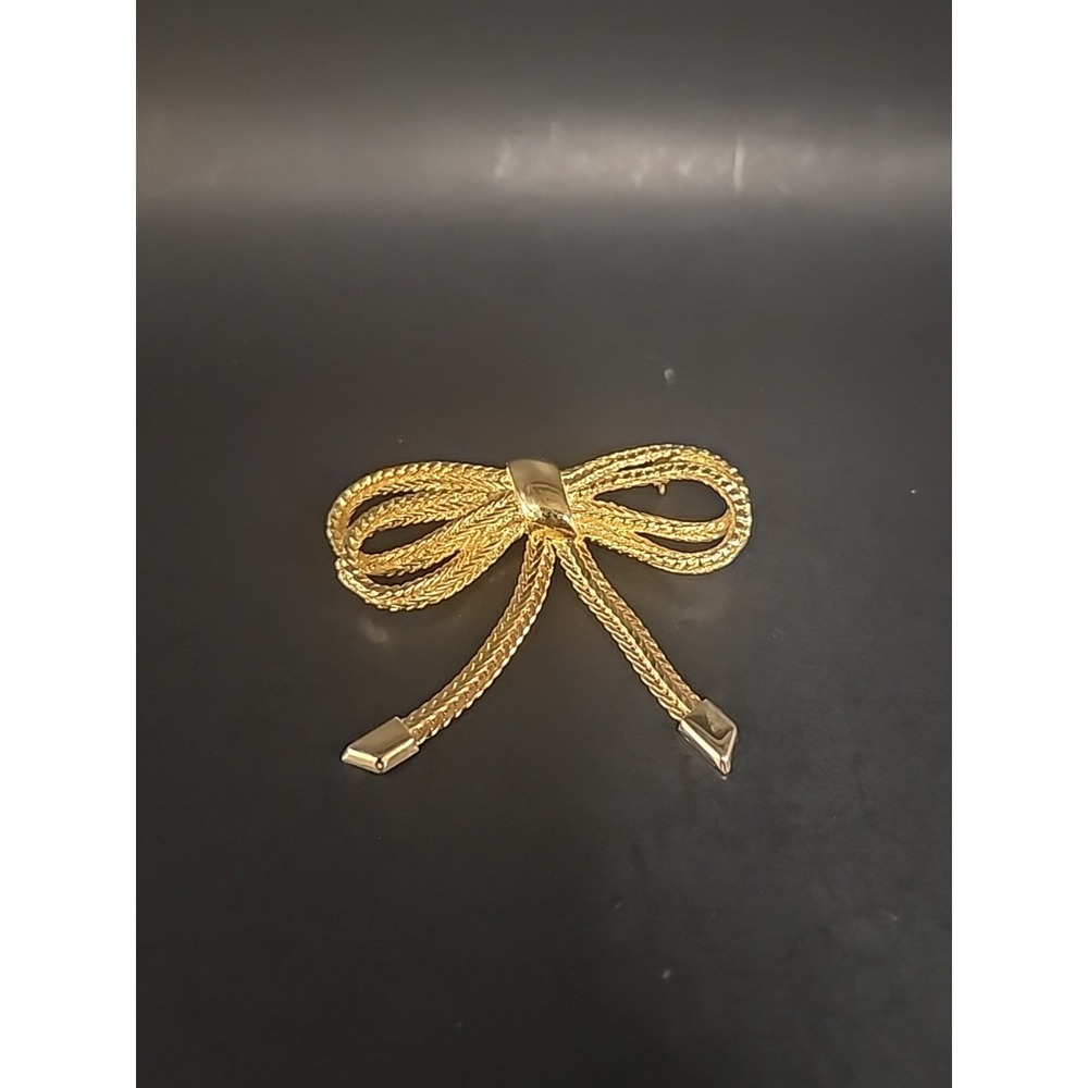 Vintage Goldtoned Snake Chain Bow Brooch‎ Pin 3" X 2.25"